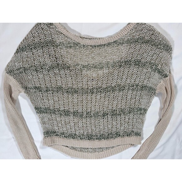 Free People Open Knit Cropped Sweater Boho V Back Top - Picture 5 of 6